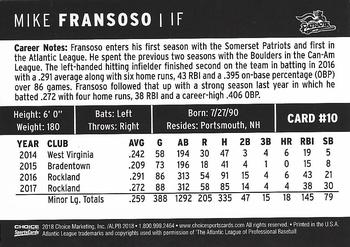 2018 Choice Somerset Patriots #10 Mike Fransoso Back