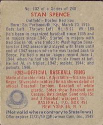 1949 Bowman #102 Stan Spence Back