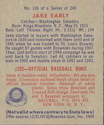 1949 Bowman #106 Jake Early Back