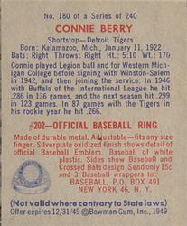 1949 Bowman #180 Connie Berry Back