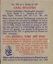 1949 Bowman #189 Earl Wooten Back