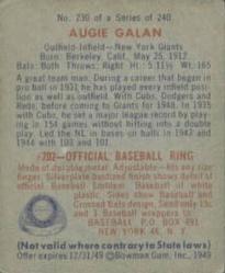 1949 Bowman #230 Augie Galan Back