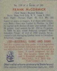 1949 Bowman #239 Frank McCormick Back
