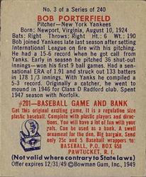 1949 Bowman #3 Bob Porterfield Back
