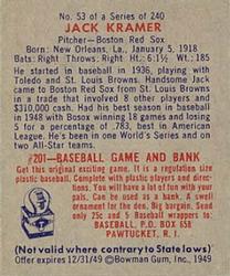 1949 Bowman #53 Jack Kramer Back
