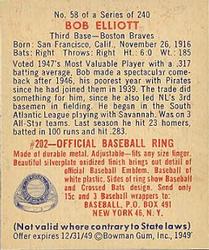1949 Bowman #58 Bob Elliott Back