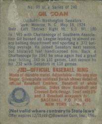 1949 Bowman #90 Gil Coan Back