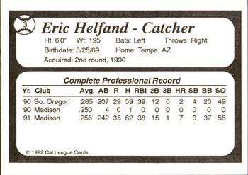 1992 Cal League All-Stars #3 Eric Helfand Back