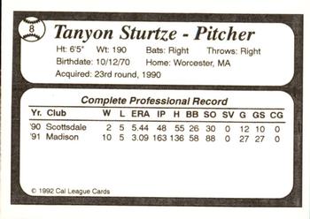 1992 Cal League All-Stars #8 Tanyon Sturtze Back