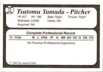 1992 Cal League All-Stars #13 Tsutomu Yamada Back