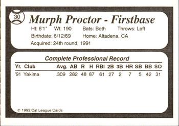 1992 Cal League All-Stars #30 Murph Proctor Back