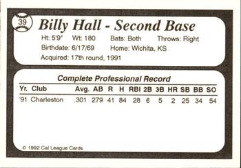 1992 Cal League All-Stars #39 Billy Hall Back