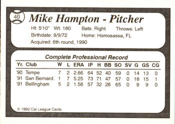 1992 Cal League All-Stars #40 Mike Hampton Back
