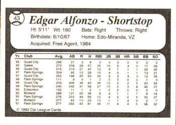1992 Cal League All-Stars #43 Edgar Alfonzo Back