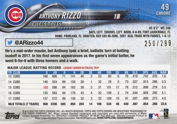 2018 Topps Chrome - Purple Refractor #49 Anthony Rizzo Back