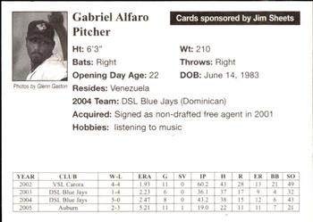 2005 Auburn Doubledays #3 Gabriel Alfaro Back
