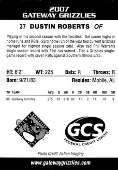 2007 Gateway Grizzlies #19 Dustin Roberts Back
