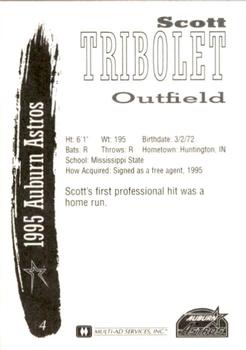 1995 Multi-Ad Auburn Astros #4 Scott Tribolet Back