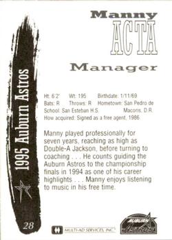 1995 Multi-Ad Auburn Astros #28 Manny Acta Back