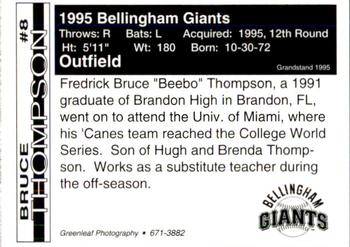 1995 Bellingham Giants #8 Bruce Thompson Back