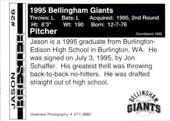 1995 Bellingham Giants #26 Jason Brester Back