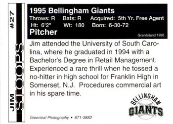 1995 Bellingham Giants #27 Jim Stoops Back
