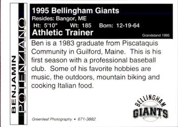 1995 Bellingham Giants #NNO Benjamin Potenziano Back