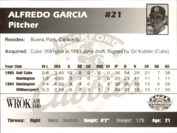 1995 Rockford Cubbies #NNO Alfredo Garcia Back