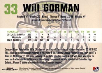 2018 Grandstand Kane County Cougars #14 Will Gorman Back