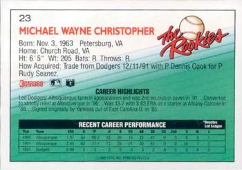 1992 Donruss The Rookies #23 Mike Christopher Back