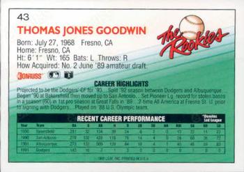 1992 Donruss The Rookies #43 Tom Goodwin Back