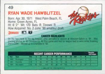 1992 Donruss The Rookies #49 Ryan Hawblitzel Back