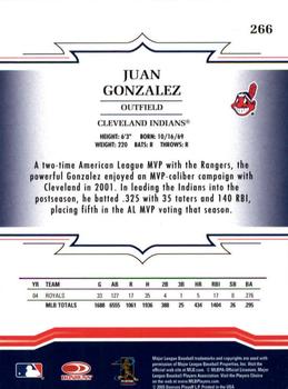 2005 Donruss Throwback Threads #266 Juan Gonzalez Back