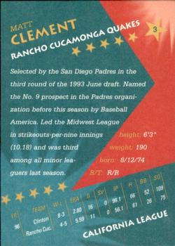 1997 California/Carolina League All-Stars #3 Matt Clement Back