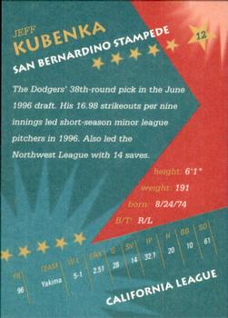 1997 California/Carolina League All-Stars #12 Jeff Kubenka Back