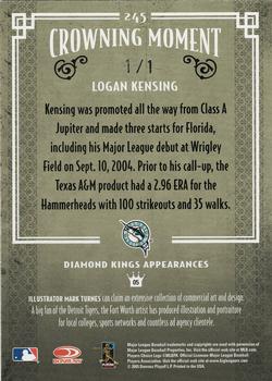 2005 Donruss Diamond Kings - Framed Blue Platinum #245 Logan Kensing Back