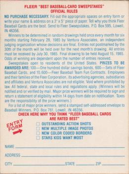 1985 Fleer - Team Stickers Large Print #NNO Toronto Blue Jays Jersey Back