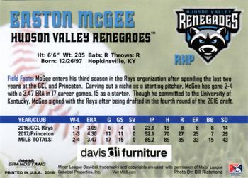 2018 Grandstand Hudson Valley Renegades #NNO Easton McGee Back