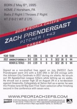 2018 Choice Peoria Chiefs #20 Zach Prendergast Back