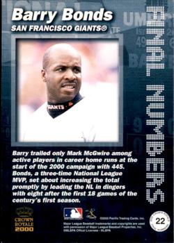 2000 Pacific Crown Royale - Final Numbers All-Star FanFest #22 Barry Bonds Back