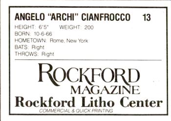 1988 Litho Center Rockford Expos #6 Archi Cianfrocco Back