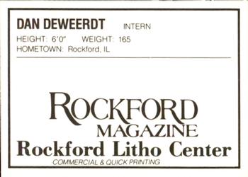 1988 Litho Center Rockford Expos #11 Dan Deweerdt Back