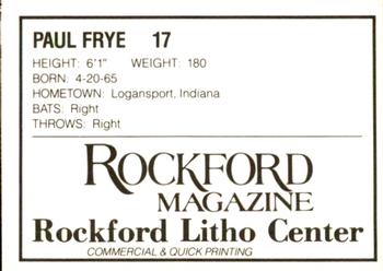 1988 Litho Center Rockford Expos #14 Paul Frye Back
