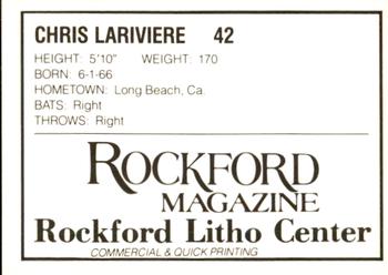 1988 Litho Center Rockford Expos #20 Chris Lariviere Back
