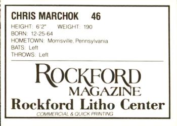1988 Litho Center Rockford Expos #23 Chris Marchok Back