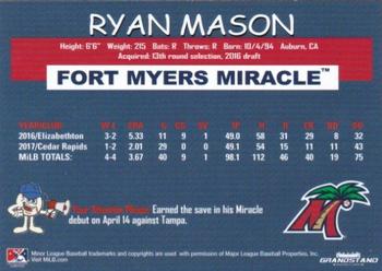 2018 Grandstand Fort Myers Miracle #NNO Ryan Mason Back