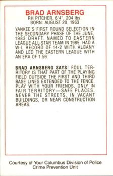 1986 Columbus Clippers Police #NNO Brad Arnsberg Back