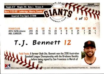 2016 Grandstand San Jose Giants Update #4 T.J. Bennett Back