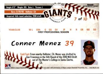 2016 Grandstand San Jose Giants Update #7 Conner Menez Back