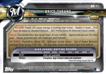 2018 Bowman Draft #BD-11 Brice Turang Back